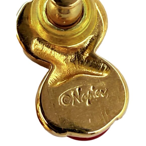 Vintage Napier Signed Cherry Red Earrings 3/4" Gold Tone Pierced Enamel - Picture 8 of 10